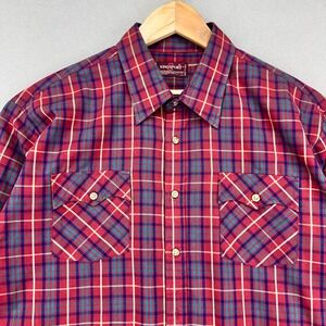 VTG 70s Kingsport Shirt Mens XL Plaid Long Sleeve Thin Retro Western Button Up